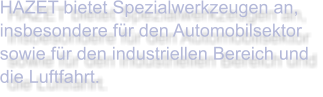 HAZET bietet Spezialwerkzeugen an, insbesondere für den Automobilsektor sowie für den industriellen Bereich und die Luftfahrt.